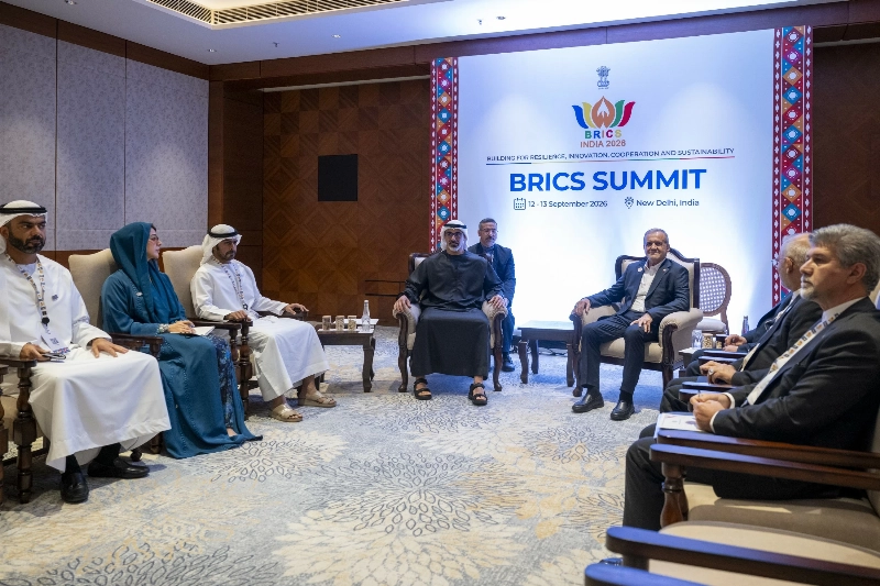 Abu Dhabi Crown Prince Meets Iranian President During BRICS Summit in New Delhi